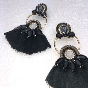 Shiny black Double Hoop Statement Earrings